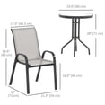 thumbnail image 2 of 3-Piece Outdoor Bistro Set, Stackable Mesh Armchairs and Round Tempered Glass Table, Powder-Coated Steel Furniture for Small Patio, Balcony, Garden and Porch, Light Grey, 2 of 7