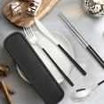thumbnail image 5 of Stainless Steel Cutlery Set with Case, STONCEL Portable Travel Lunch Utensils, Reusable Fork Spoon Knife Chopsticks Set for Office School Travel Camping Picnic Adults Daily Use (Black, Silvery), 5 of 14
