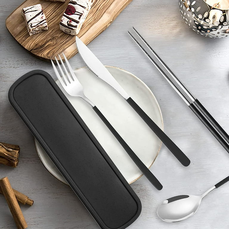 Stainless Steel Cutlery Set with Case, Stoncel Portable Travel Lunch Utensils, Reusable Fork Spoon Knife Chopsticks Set for Office School Travel