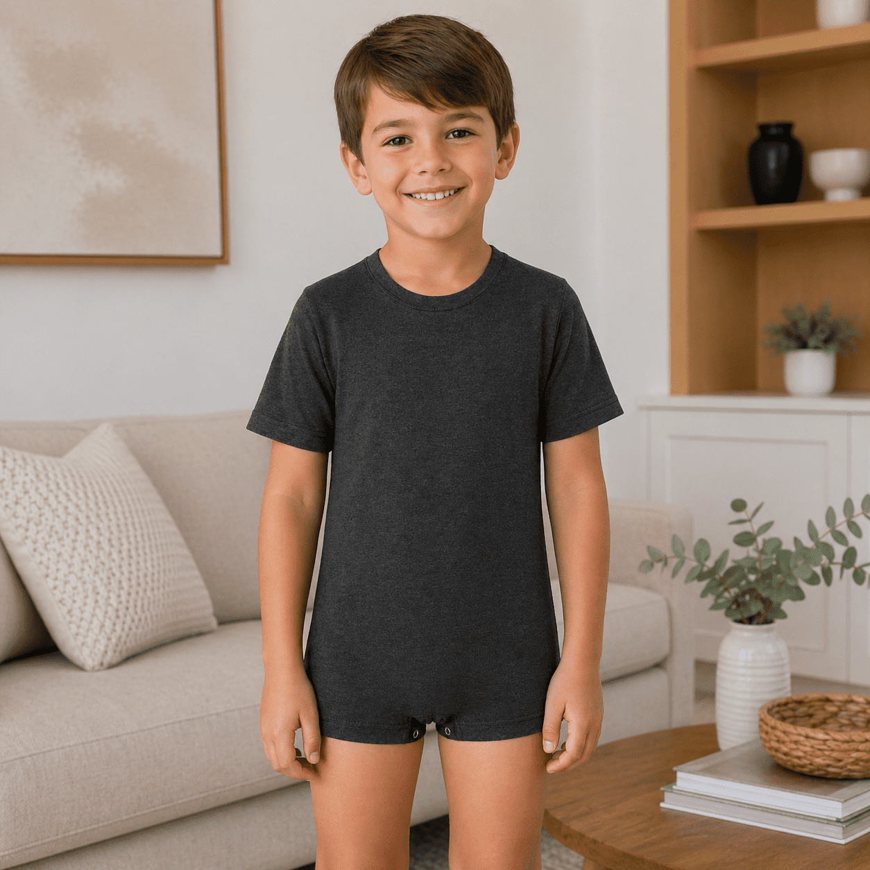Kaycey Adaptive Clothing Popper Vest, Short Sleeve, Charcoal, Age 3-4