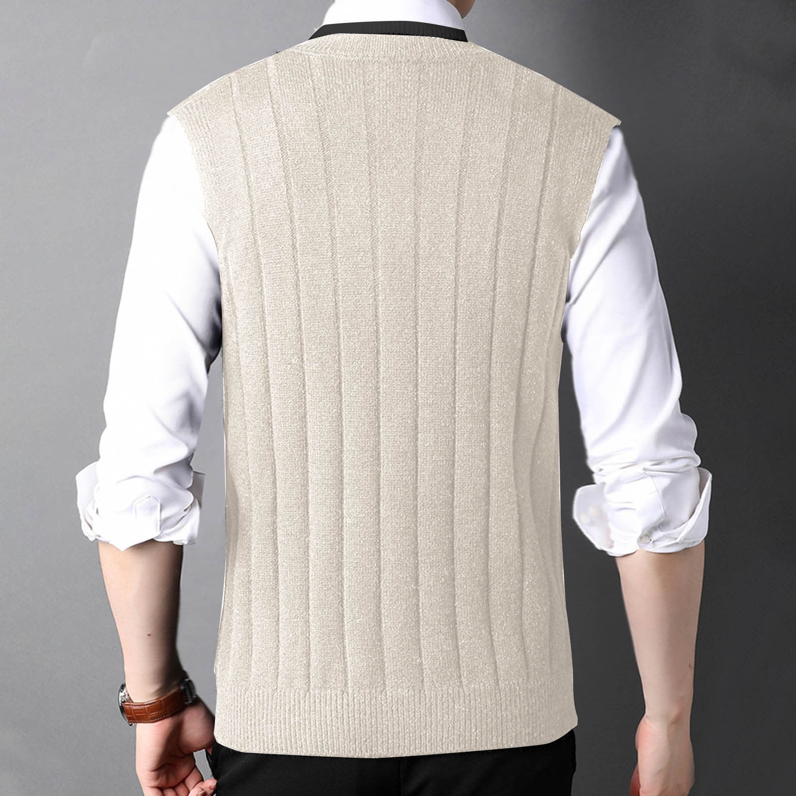 Ofreoo Men Waistcoat Knitting Top Sleeveless Casual V-neck Top Bottom Llayer Shirt Work Vest for Men Gift for Adults