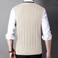 thumbnail image 6 of ZCFZJW Men's Sleeveless Sweater Vest Lightweight Casual Fall Winter Solid Color Striped Knitted V-Neck Cotton Vest Pullover Jumper Tops White M, 6 of 7