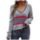 thumbnail image 1 of Blusa adelgazante de empalme de punto de manga larga para mujer Suéteres con cuello en V Pompotops hdfakjf11554, 1 of 8