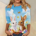thumbnail image 2 of Alun Easter T Shirts for Women 2026 Funny Cute Bunny Egg Printed Graphic Tees Spring Summer Soft Comfort Casual 3/4 Sleeve Tops Happy Easter T-Shirt Festival Outfits 25-Sky Blue XL, 2 of 5