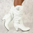 thumbnail image 2 of Gyexs Slouchy Boots for Women Knee High Low Hidden Mid Calf Boots Suede Line Side Zipper Buckle Boots White Size 7.5, 2 of 4