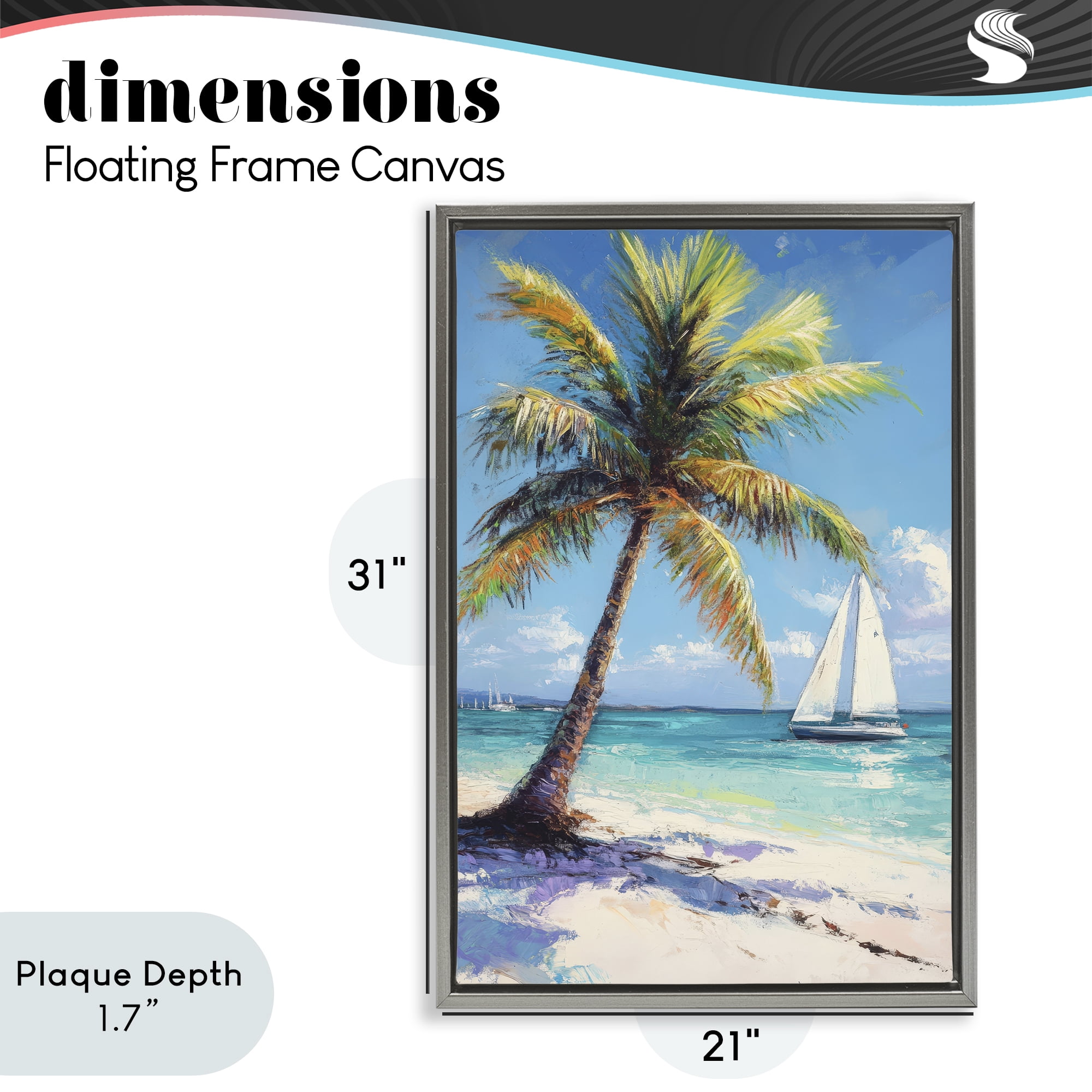 Stupell Industries Palms & Sails Beach View Gray Framed Floater Canvas Wall Art, design by Petal Prints Design