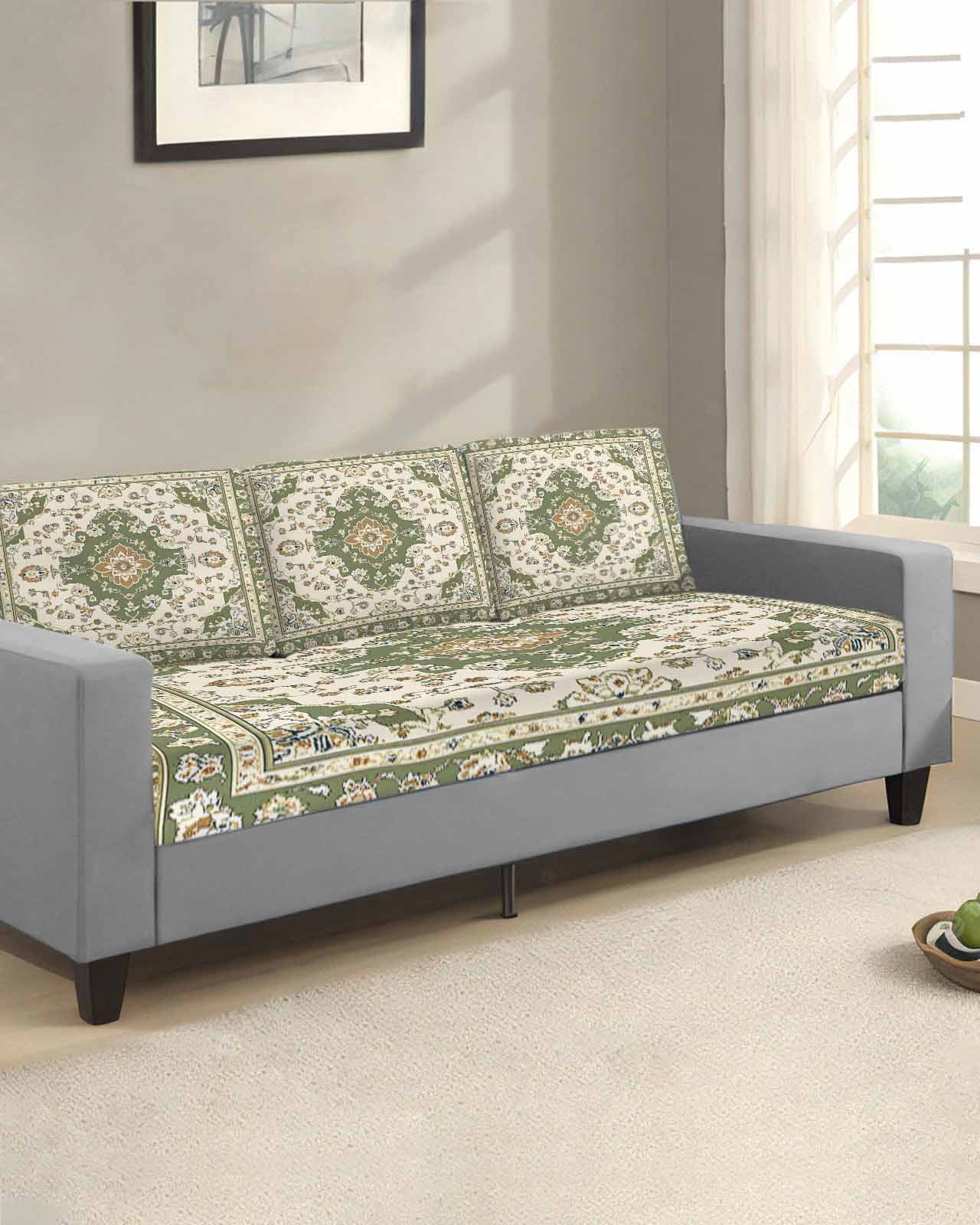 Sage Green Sofa Couch Cushion Covers Washable, Removable Stretchable Sectional Couch Covers, Southwest Tribal Antique Boho-Chic Farmhouse Slipcovers for L & T Shape Sofa Protector M Size 1 pc