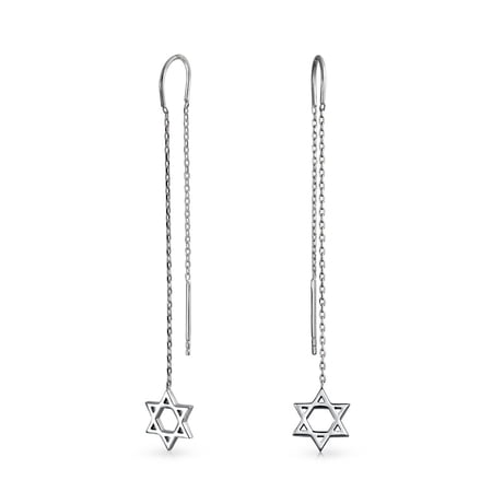 Bling Jewelry Womens Judaic Star of David Dangle Earrings Sterling Silver Threader for Bat Mitzvah