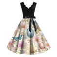 thumbnail image 2 of LWavelet Women's Sleeveless Scalloped Neck Fit-and-Flare Dress, Ombre Easter Egg Print with Satin Bow Belt for Holiday & Party Outfits Complexion L, 2 of 5