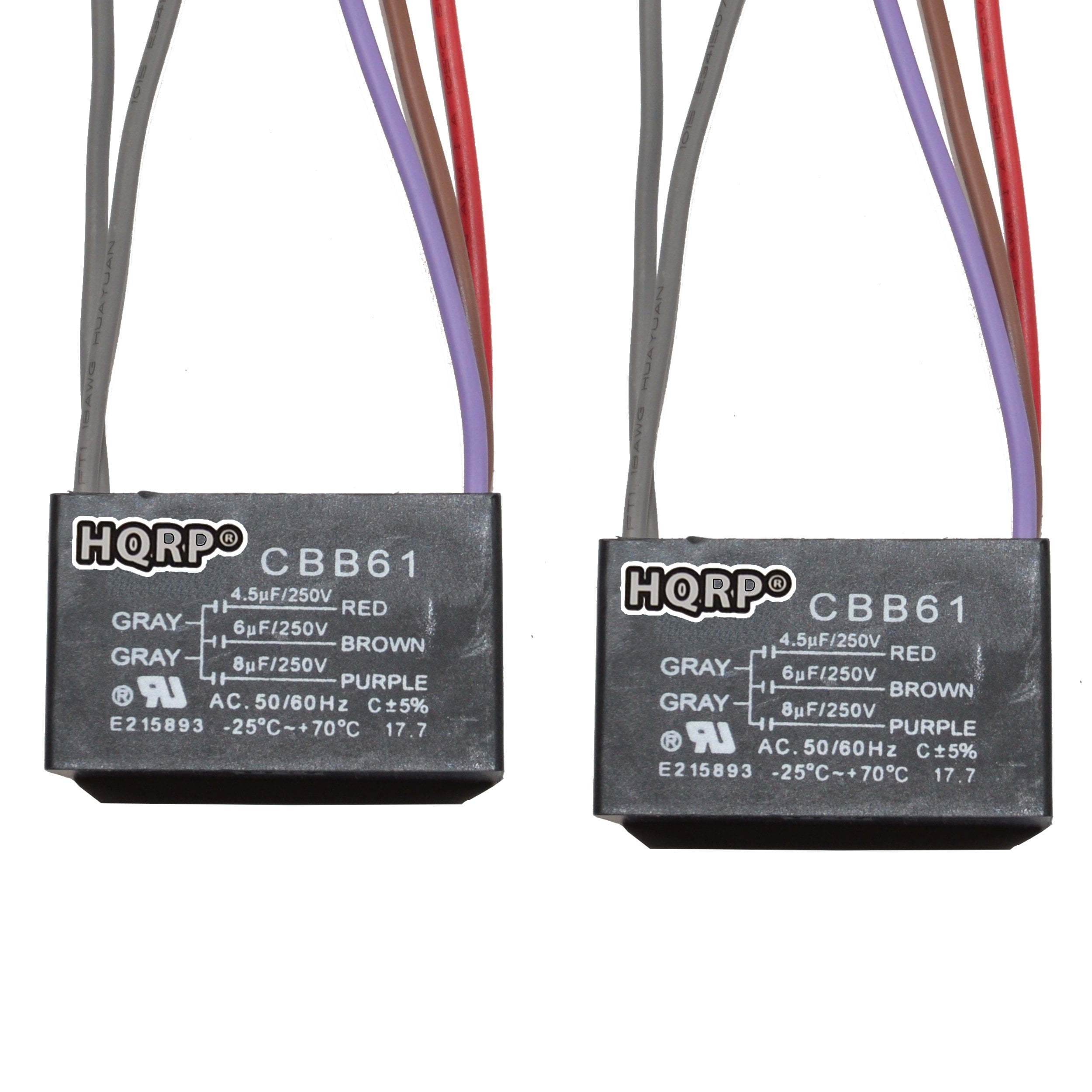 Hqrp 2 Pack Ceiling Fan Capacitor Cbb61 4 5uf 6uf 8uf 5 Wire Plus Hqrp Coaster