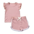 thumbnail image 2 of NAISIBABY Girls 2-Piece Sets, Solid Color Ruffles Sleeveless Tops Dolphin Shorts Summer Casual Outfits Pink 5-6T, 2 of 9