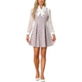 thumbnail image 1 of Vestido de Pinafore A-Line sin mangas de Tweed a cuadros estilo Chic para mujer color rosa, 1 of 6