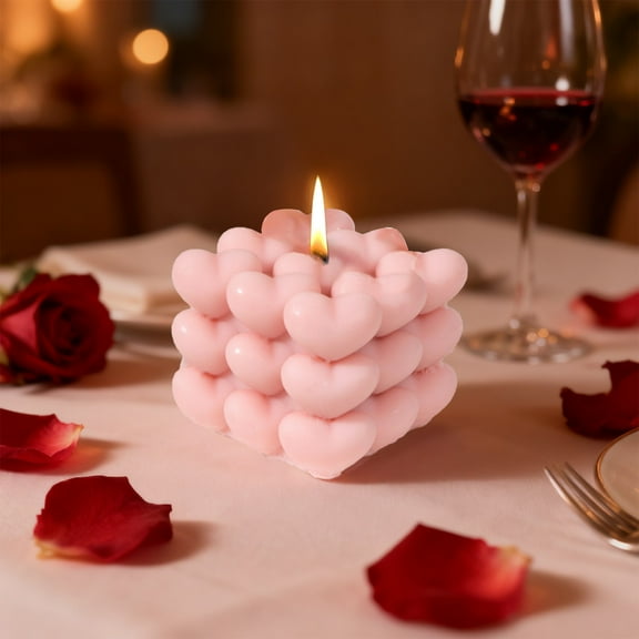 Heart Candle Pink Heart Shaped Candle Valentine's Day Romantic Ambiance Scented Candle Decorative Home Fragrance Candle for Table Decor Gift Valentine'S Day Candle