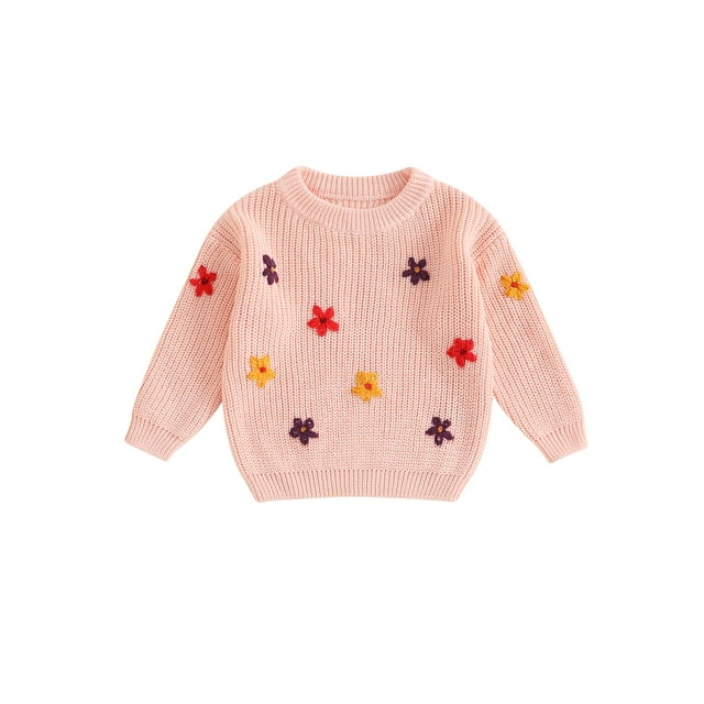 FOCUSNORM Chandail pour Bébé Fille à Manches Longues, Col Rond, Fleur, Tricot Chaud d'Hiver, Chandail, Vêtements pour Nourrisson