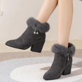thumbnail image 5 of Willtoo Women's Suede Chunky Heeled Fluffy Fur Warm Ankle Boots,Fashion Pointed Toe Side Zipper High Heel Warm Booties,Outdoor Casual Non-slip Dressy Winter Boots Gray, 5 of 5