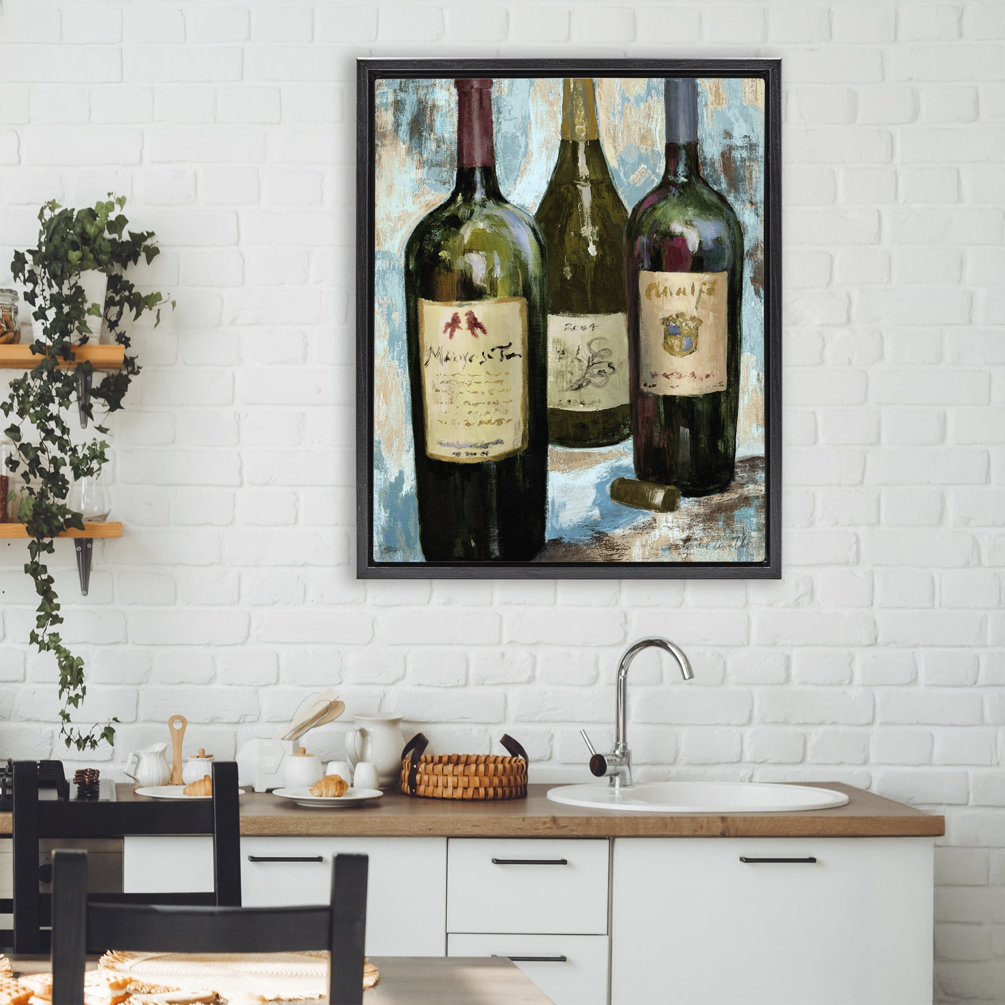 Stupell Industries Labeled Wine Bottle Trio Black Framed Floater Canvas Wall Art, design by Lanie Loreth