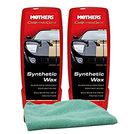 Mothers California Gold Synthetic Liquid Wax (16 oz) Bundle with Microfiber Cloth (3