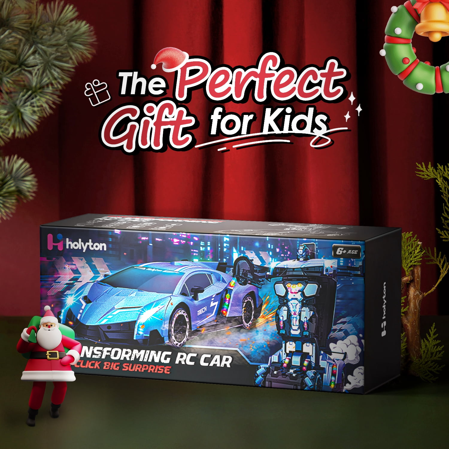 1:10 Big Size Transform RC Car for Kids, Gesture Sensing, One-Button Robot, LED Lights, Music & Fog Spray, Ages 5-12