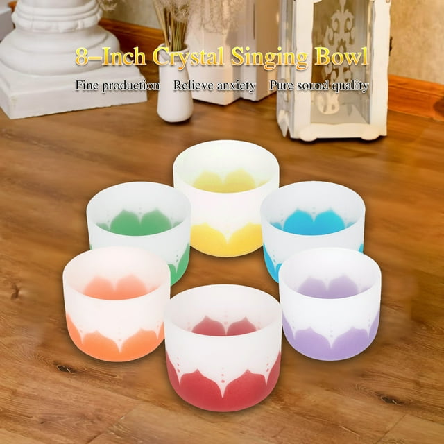 8 Inch Singing Bowl with Mallet Quartz Crystal Glass Meditation Sound Bowl for Music Making Meditation
