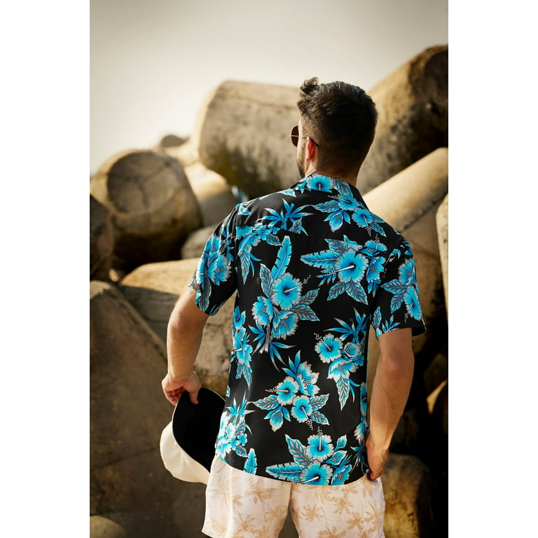 Aloha Hawaiian Shirts for Men 61 Short Sleeve Button Down Holiday Black 4XL