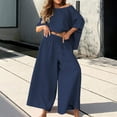 thumbnail image 4 of Ashirexll Vacation Outfits for Women, Two Piece Sets for Women, Casual Loose Round Neck Off Shoulder Top and Pant Set, 4 of 6