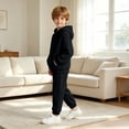 thumbnail image 5 of Mifsaly Toddler Boys Girls 2 Piece Fleece Tracksuit Outfits Solid Color Long Sleeve Hoodie and Jogger Pants Kids Outdoor Warm Fall Winter Casual Activewear, 5 of 9