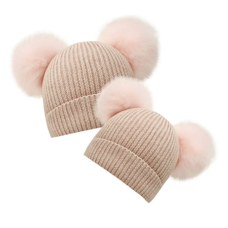 

STEADY 2PC Women Hat Baby Kids Winter Warm Hats Infant Toddler Knit Cap Children Knit Cap Parent-child Hat Hat - Pink