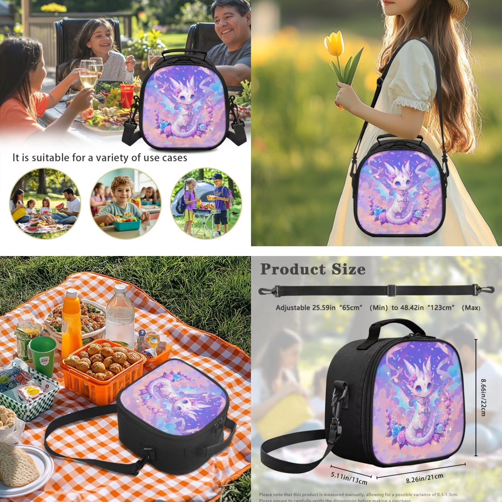 Pzuqiu Rose Dragon Backpack for Girls 5 Piece School Bookbag with Lunch Bag Lightweight School Bag for Girls 10-12 Elementary Backpack with Water Bottle Bag Pencil Box