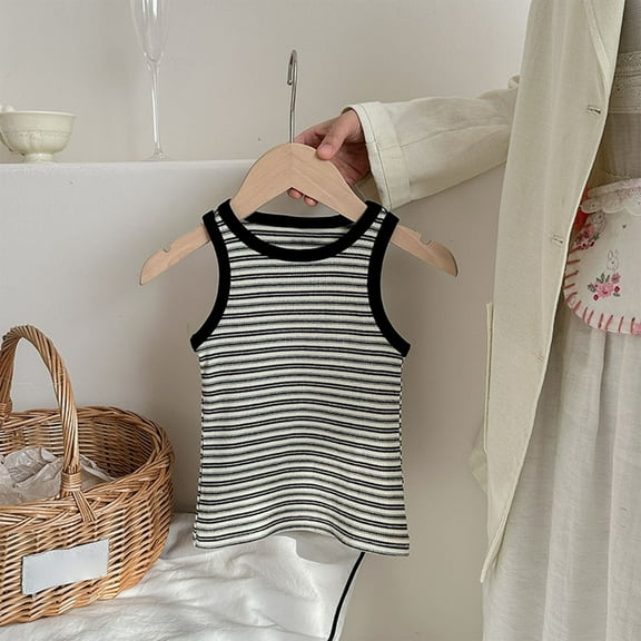Girls Tank Tops Crew Neck Stripes Tank Tops Sleeveless Knit Camis Tops Kids Tops