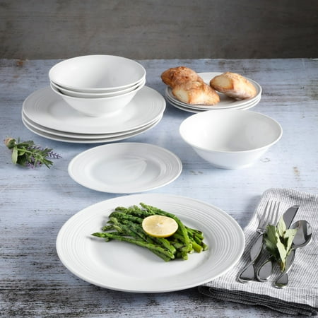 Gibson Home Everyday Embossed 12-Piece White Dinnerware Set