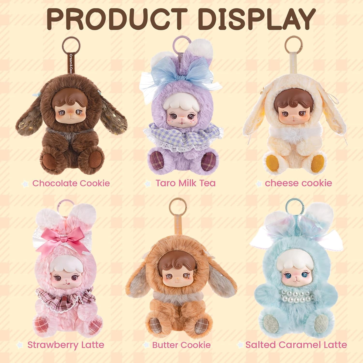 Rolife Cream & Cookii Bunny Plush Blind Box, Cute Kawaii Dessert Themed Stuffed Animal Keychain, Collectible Soft Plush Toy Bag Charm Gift for Adults Teens, Random Style 1pc
