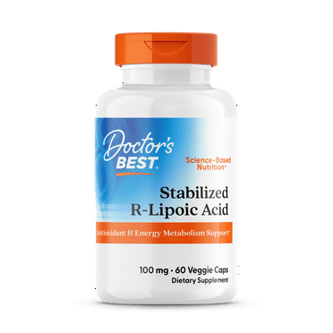 Doctor's Best Stabilized R-Lipoic Acid with BioEnhanced Na-RALA, Non-GMO, Gluten Free, Soy Free Vegan, Helps Maintain Blood Sugar Levels, 100 mg 60 Veggie Caps