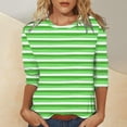 thumbnail image 2 of Lenpel Hauts à Manches 3/4 pour Femmes Tunique Rayée Col Rond Tendance T-Shirts Décontractés Amples Blouses (Vert, TTG), 2 of 4