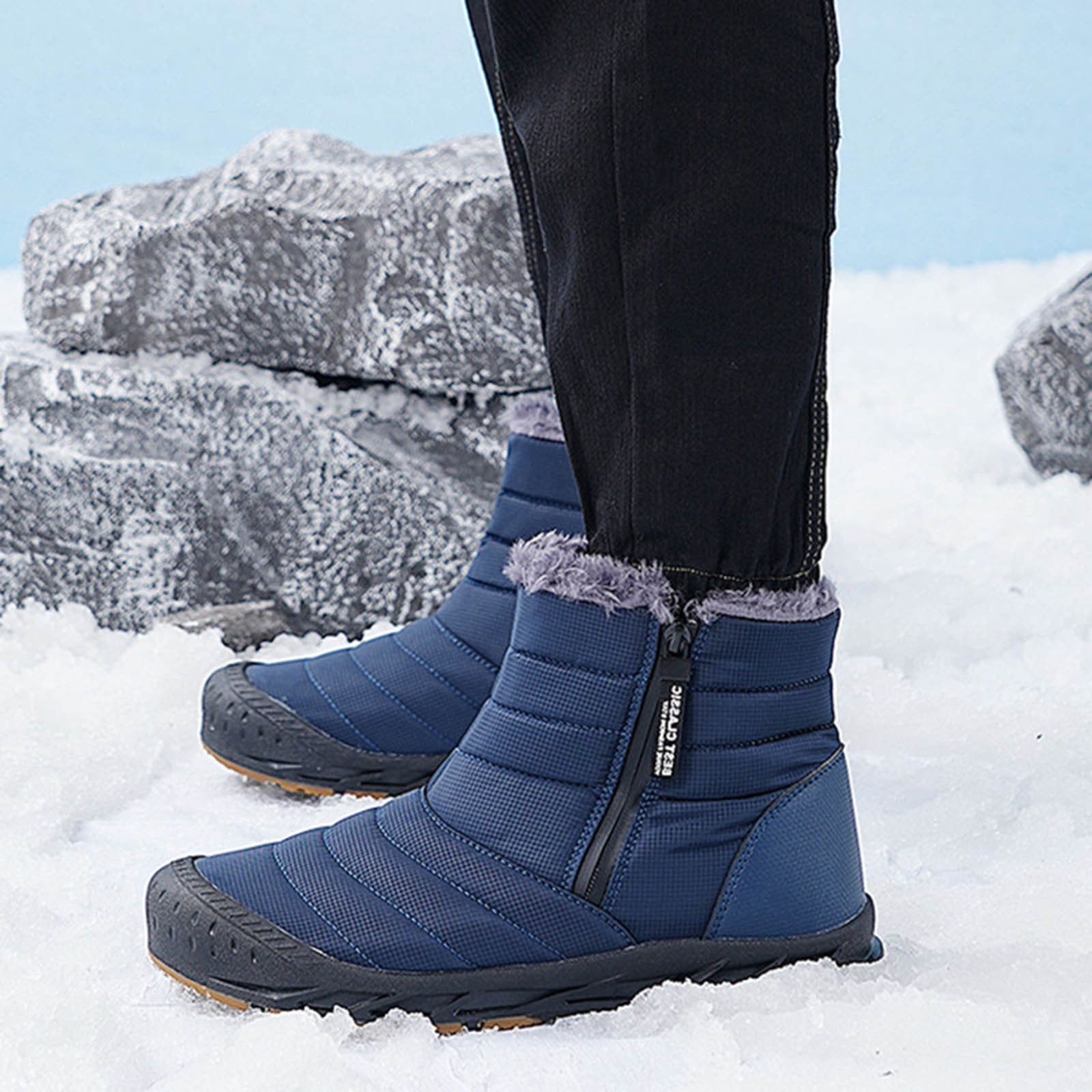 Qertyioot Womens Zippered Snow Boots,Men Shoes Solid Color Winter