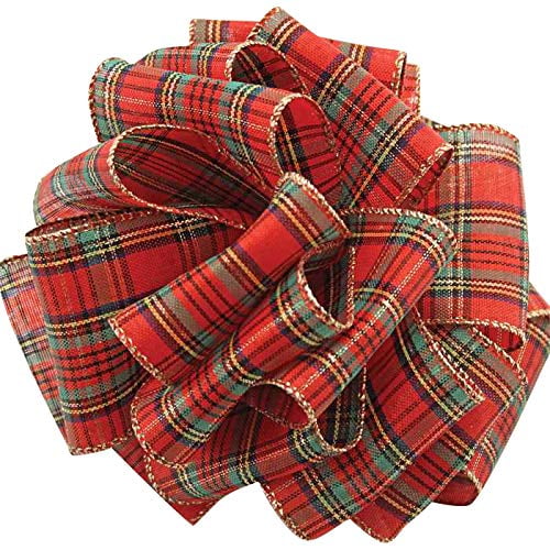 LUXURY CLIP ON WIRED CHRISTMAS TREE BOW NATURAL TARTAN RED GREEN SNOWFAKE 