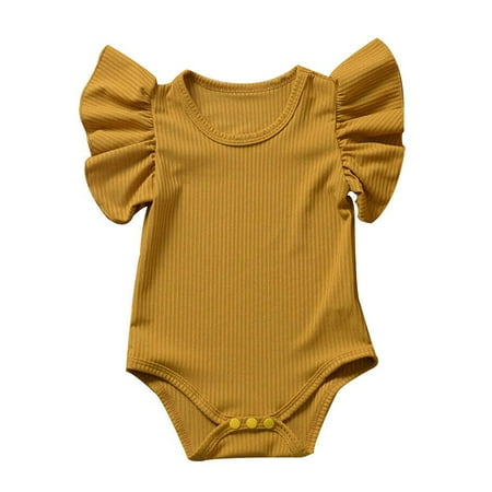 

Maxcozy Infant Baby Girl Basic Bell Sleeve Cotton Romper Bodysuit Tops Clothes 0-18M