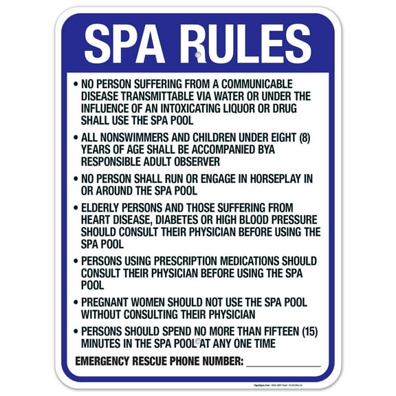 Wyoming Spa Rules Sign, Complies With State Of Wyoming Pool Safety Code, 18x24 Aluminum