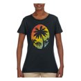 thumbnail image 2 of Tropical Palm Trees Silhouettes with Sunset | Womens Pop Culture Graphic T-Shirt, Black, Small, 2 of 4