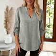 thumbnail image 4 of LWITHSZG 3/4 Length Sleeve Womens Tops Trendy V&nbsp;Neck Work Blouses Comfy Loose Basic Tees Spring Summer Pocket Tee Shirts, 4 of 7