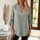 thumbnail image 2 of TaTaai Womens Casual Faux Linen V Neck 3/4 Sleeve Blouse With Chest Pocket Button Tab Cuffs Loose Soft Comfortable Daily Wear Top Gift, 2 of 7