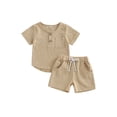thumbnail image 1 of Faithtur 2Pcs Baby Boy Summer Outfits, Short Sleeve Button Down Pocket Tops + Shorts Set Toddler Clothes, 1 of 8