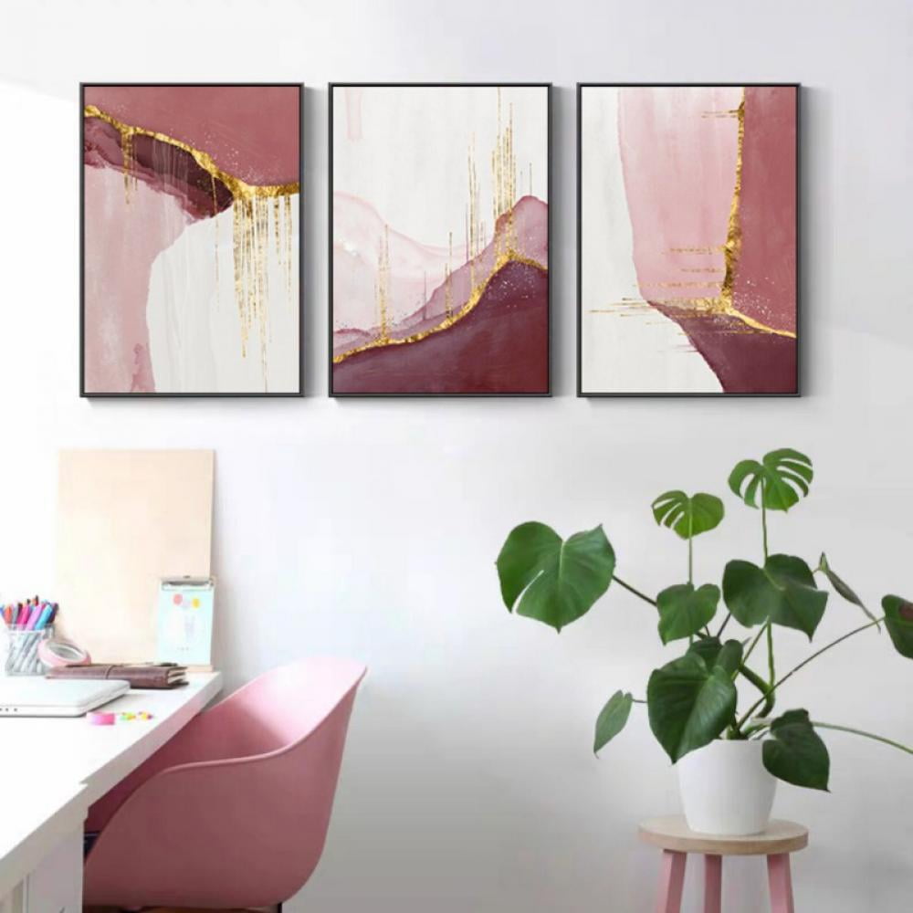Set of 3 Part Pink Canvas Wall Art Pictures Girls Bedroom Prints 3053 