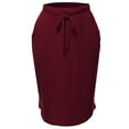 thumbnail image 2 of A2Y Women's Elastic Waist Self Tie Tulip Hem Side Pocket Skirt Dark Burgundy S, 2 of 5