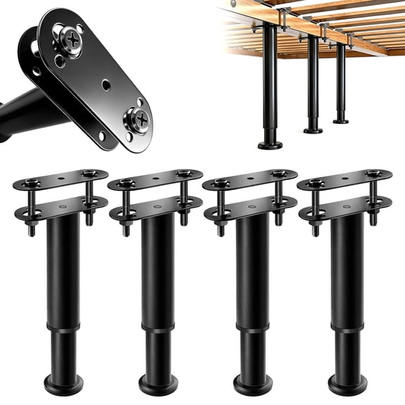 4 Pcs Bed Frame Support Legs, 7-12.6 inch Metal Adjustable Under Bed Support Beam, Replacement Feet for Large Bed Frame Slats