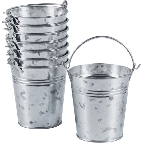8 Pack Galvanized Metal Buckets with Handle Ice Pails for Plants, Succulents, Party Favors Organizing, Rustic Home Decor or Classrooms Pencil Storage (3.2 x 2.4 inch)