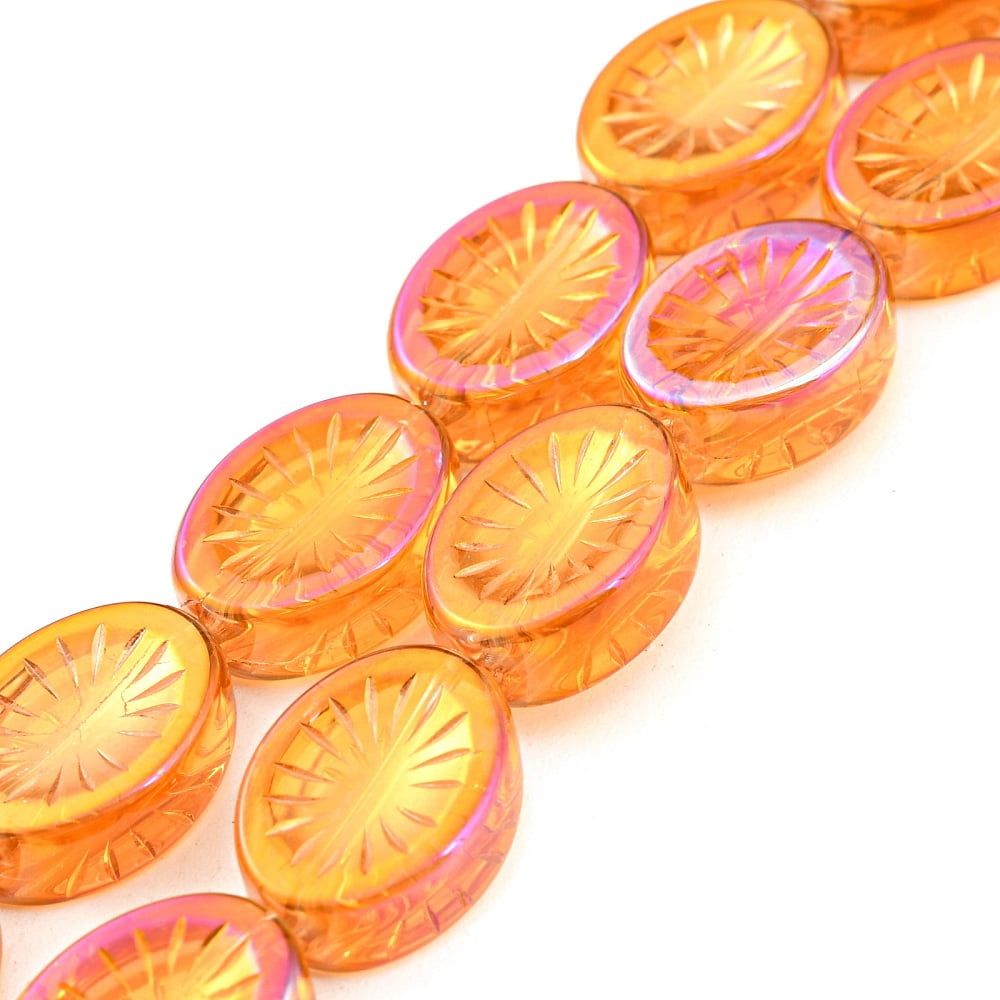 Electroplate Glass Beads Strands Oval with Flower Mixed Color 14x10.4x4.8mm Hole: 1.2mm about 45pcs/strand 25.04 inch(63.6cm)