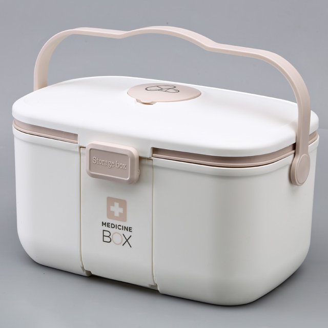 Caja de almacenamiento de plástico para medicamentos, con asa y compartimento extraíble TUNC Sencillez