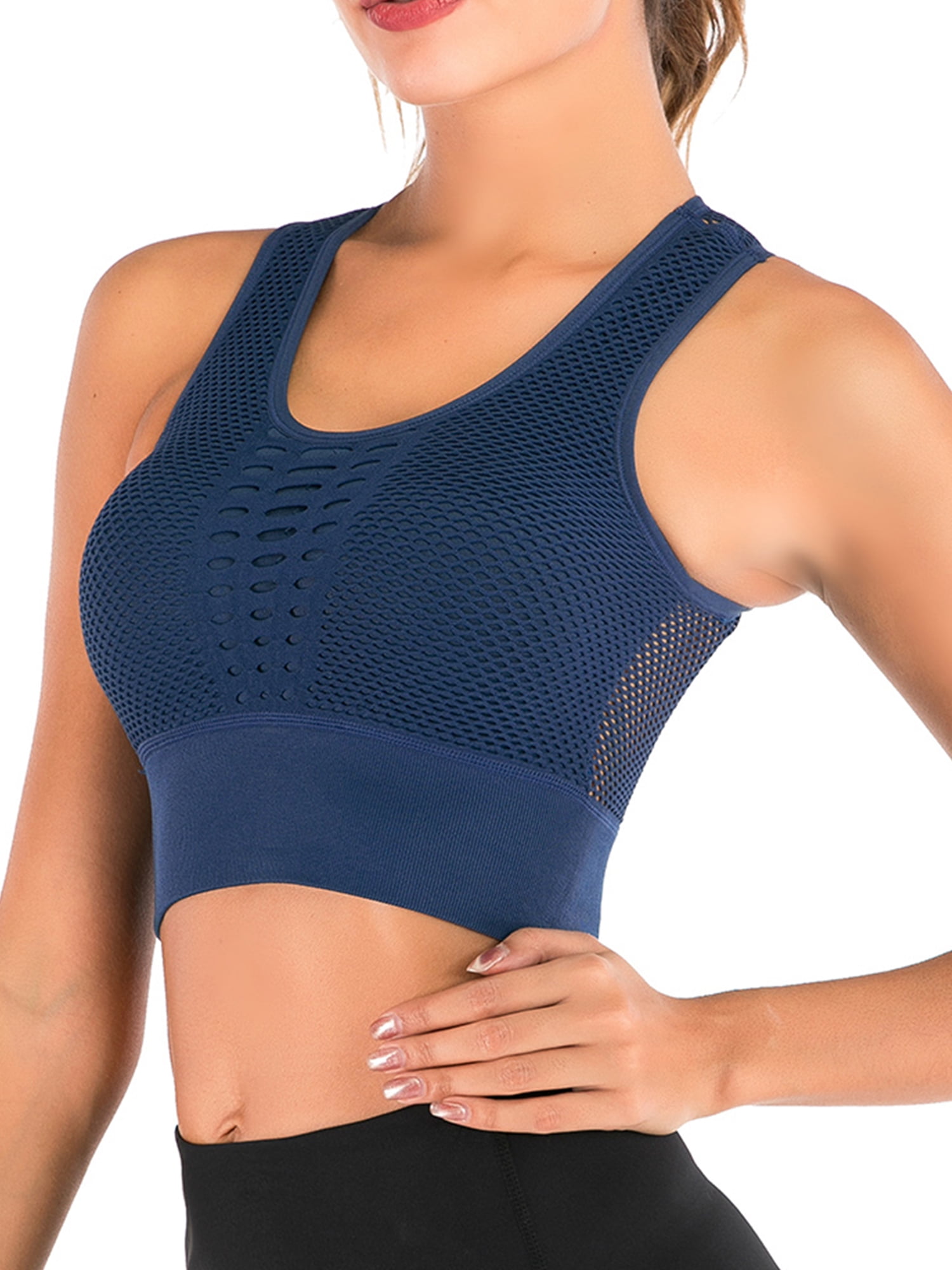 Womens Mesh Padded Sports Bra Crop Tops Gym Yoga Workout Fitness Shaper Vest 