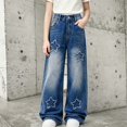 thumbnail image 2 of WAVSUF Girls Jeans Elastic Waist Wide Leg with Pockets Fall Casual Daily Pants Blue 7-8, 2 of 6