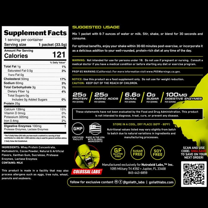 Goliath Labs Single Serving Protein Packs [1.182oz/Pack] Whey Protein Powder in 5 Flavors for Lean Muscle Gain & Workout | 25g Protein, Amino Acids, 6.6g BCAAs/Serving | Diet & Sports Nutrition